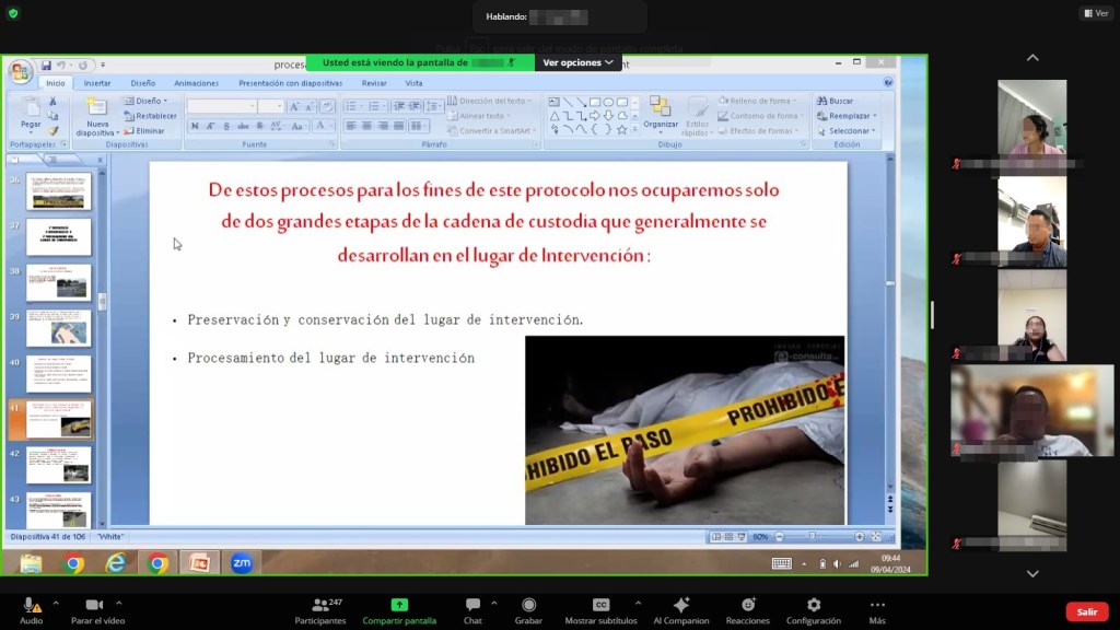 Curso denominado “Procesamiento de Indicios, Cadena de Custodia, Preservación y Conservación del Lugar de los Hechos y Medicina Forense”. Impartido a personal de la Fiscalía Especializada en la Investigación de los Delitos de Desaparición Forzada de&nbsp;Personas.