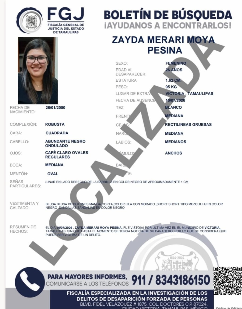 Localizan a Zayda Merari en colonia de la&nbsp;Ciudad.